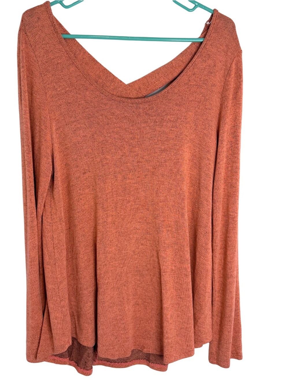 3/$20 Sinuous Classic V-Neck Long Sleeve Knit Top in Rusty Coral